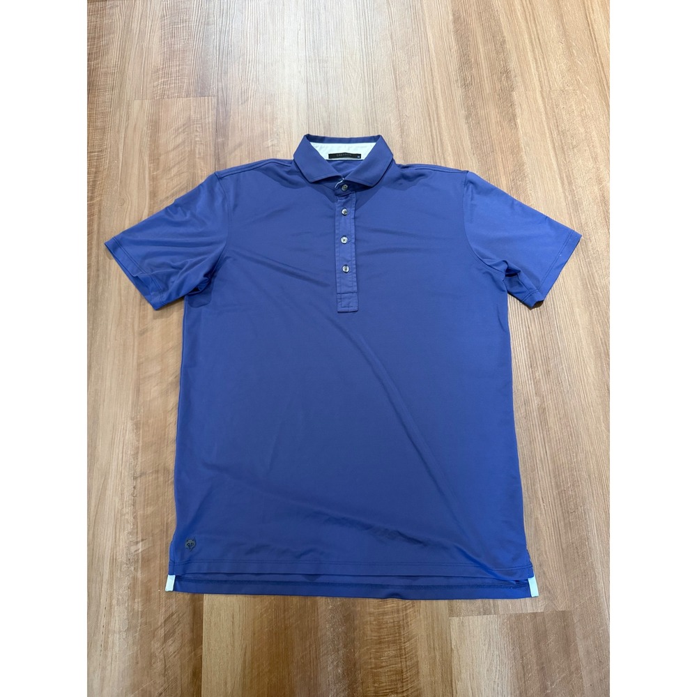 Greyson Polo Shirt Mens Medium Blue Performance Golf Short Sleeve Wolf Logo